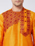 Vastramay Men's Orange And Maroon Silk Blend Kurta and Dhoti Set